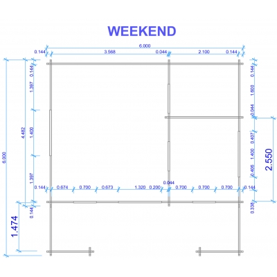 Domek drewniany Weekend Własny 45k 25m² (6x4,5m) +12m2 taras, 44mm